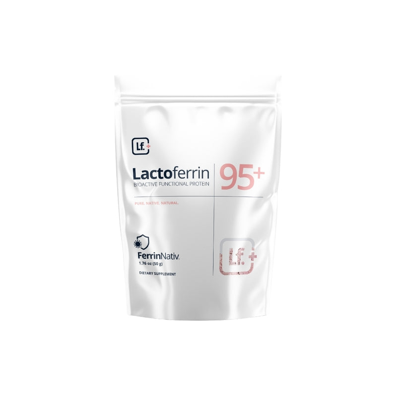 Lactoferrin supplement package on a white background