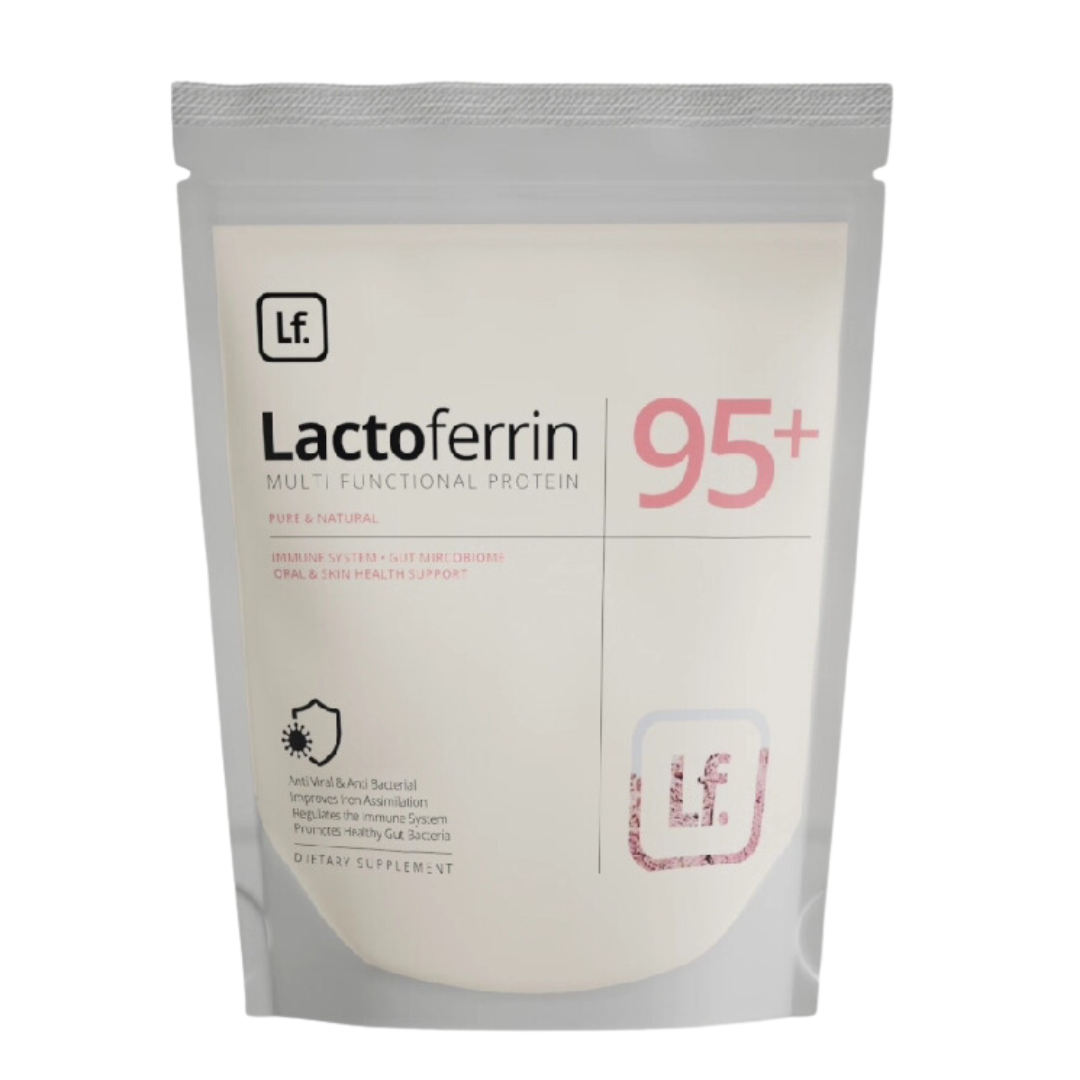 lactoferrin powder packaging with visible branding