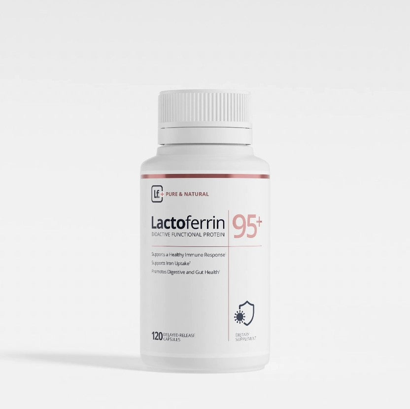 Lactoferrin supplement bottle on a white background