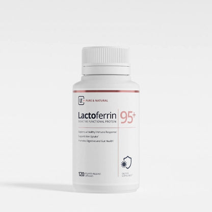 Lactoferrin supplement bottle on a white background